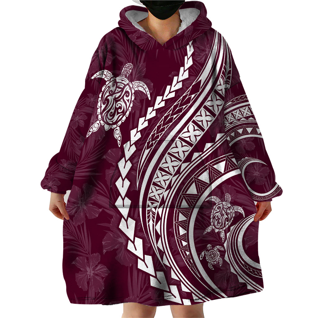 Polynesian Pride Wearable Blanket Hoodie Turtle Hibiscus Luxury Style - Champagne - Wonder Print Shop