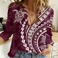 Polynesian Pride Women Casual Shirt Turtle Hibiscus Luxury Style - Champagne - Wonder Print Shop