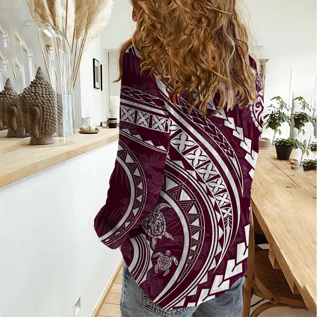 Polynesian Pride Women Casual Shirt Turtle Hibiscus Luxury Style - Champagne - Wonder Print Shop