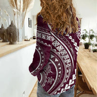 Polynesian Pride Women Casual Shirt Turtle Hibiscus Luxury Style - Champagne - Wonder Print Shop