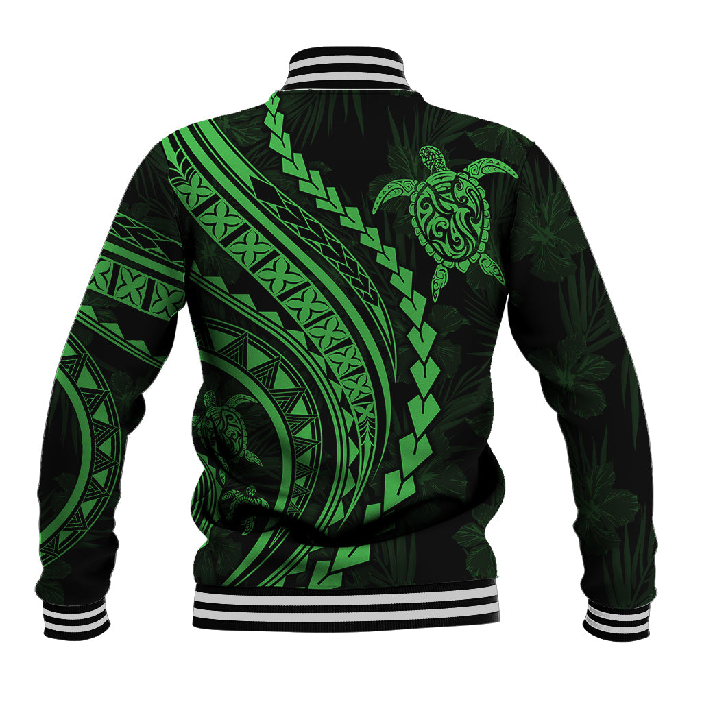 Polynesian Pride Baseball Jacket Turtle Hibiscus Luxury Style - Green LT7 - Wonder Print Shop