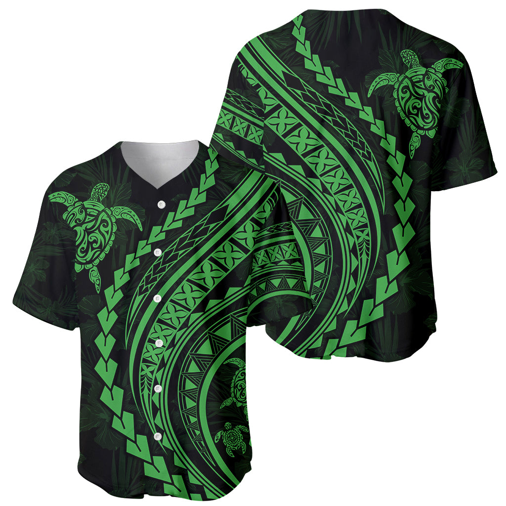 Polynesian Pride Baseball Jersey Turtle Hibiscus Luxury Style - Green LT7 - Wonder Print Shop