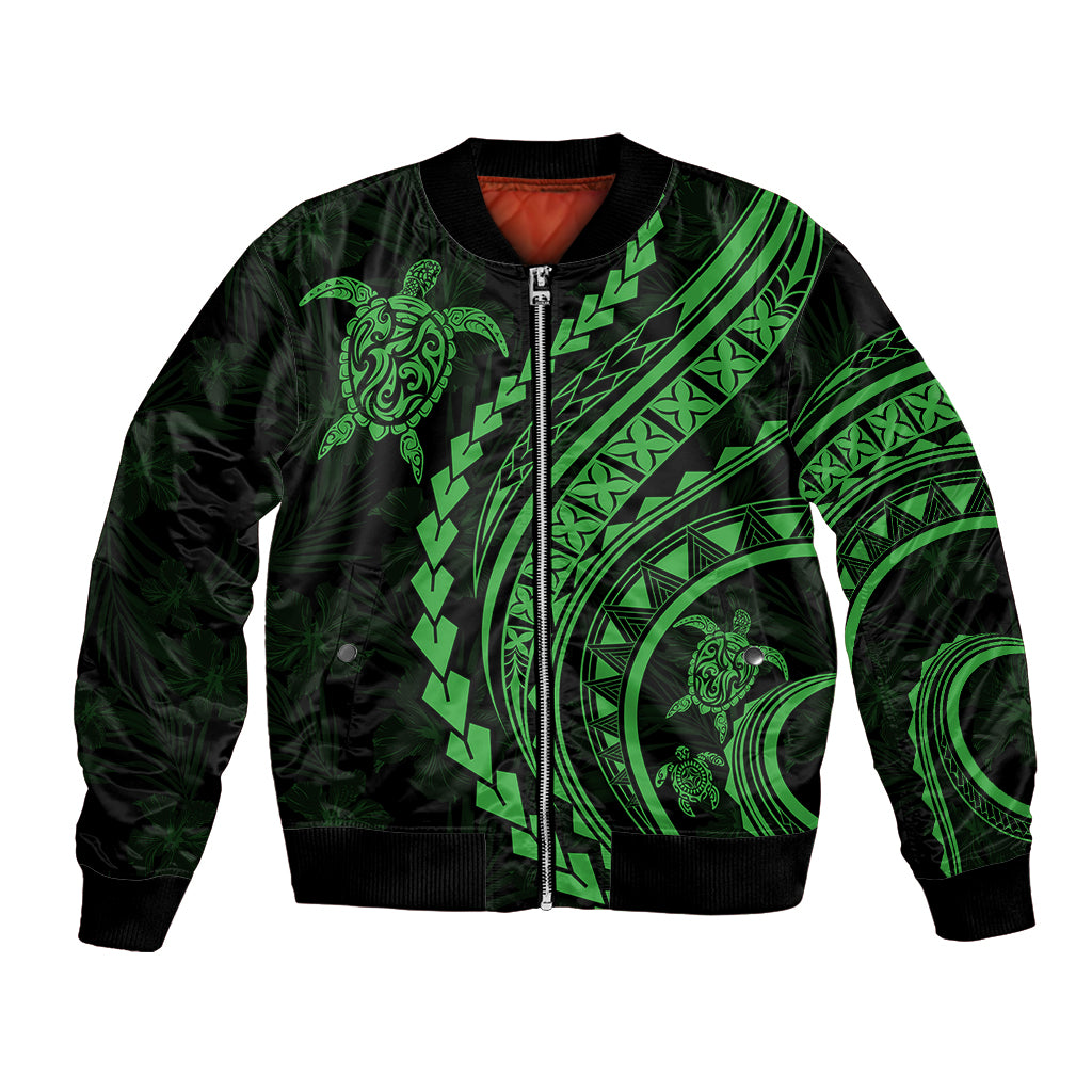 Polynesian Pride Bomber Jacket Turtle Hibiscus Luxury Style - Green LT7 - Wonder Print Shop