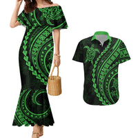 Polynesian Pride Couples Matching Mermaid Dress and Hawaiian Shirt Turtle Hibiscus Luxury Style - Green LT7 - Wonder Print Shop