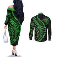 polynesian-pride-couples-matching-off-the-shoulder-long-sleeve-dress-and-long-sleeve-button-shirts-turtle-hibiscus-luxury-style-green