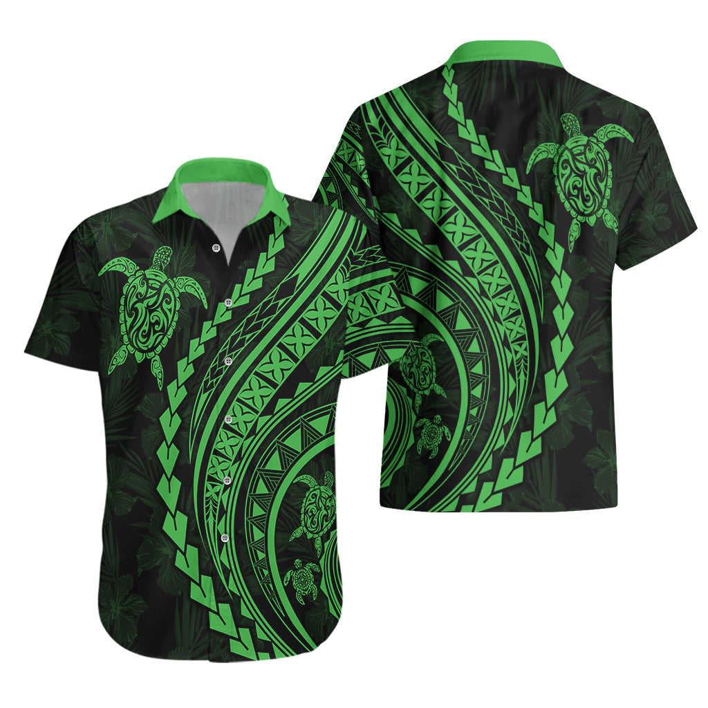 Polynesian Pride Hawaiian Shirt Turtle Hibiscus Luxury Style - Green - Wonder Print Shop