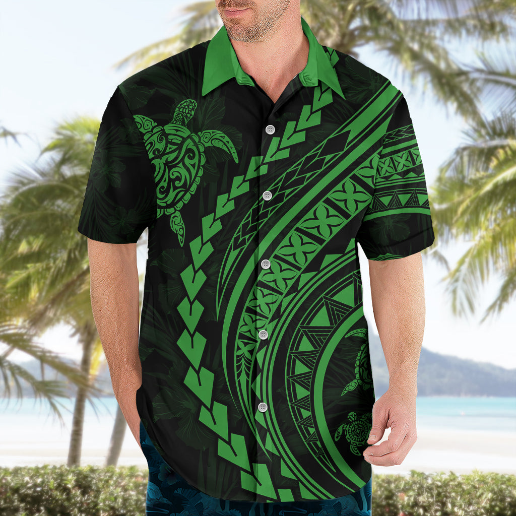 Polynesian Pride Hawaiian Shirt Turtle Hibiscus Luxury Style - Green - Wonder Print Shop