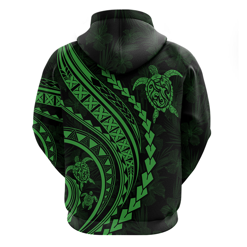Polynesian Pride Hoodie Turtle Hibiscus Luxury Style - Green - Wonder Print Shop