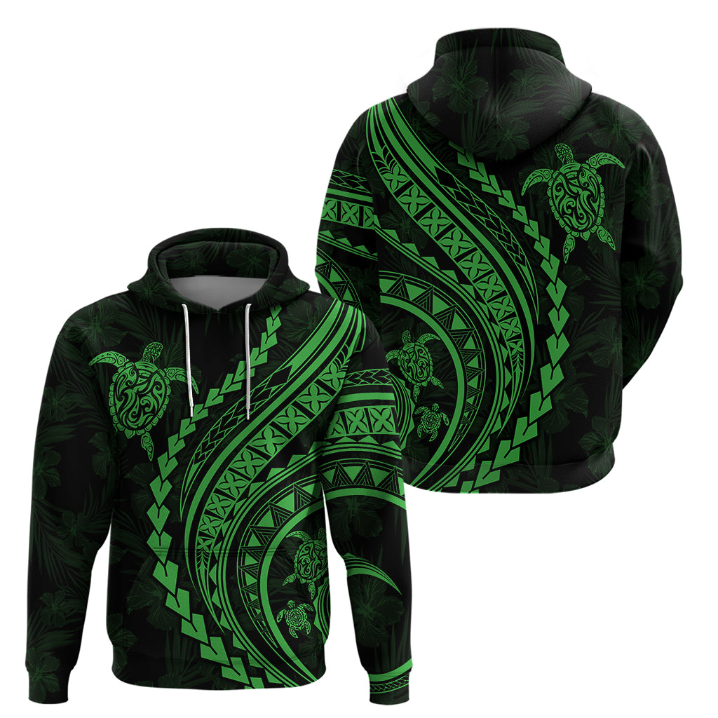 Polynesian Pride Hoodie Turtle Hibiscus Luxury Style - Green - Wonder Print Shop