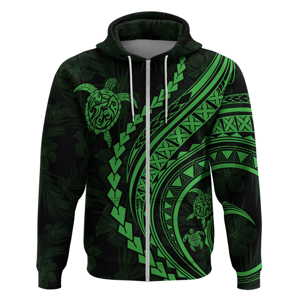Polynesian Pride Hoodie Turtle Hibiscus Luxury Style - Green - Wonder Print Shop