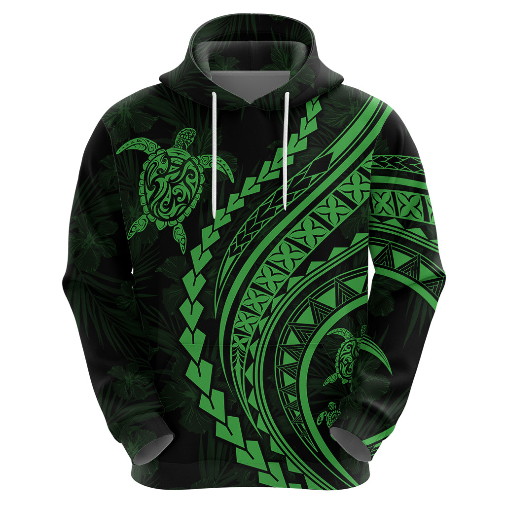 Polynesian Pride Hoodie Turtle Hibiscus Luxury Style - Green - Wonder Print Shop