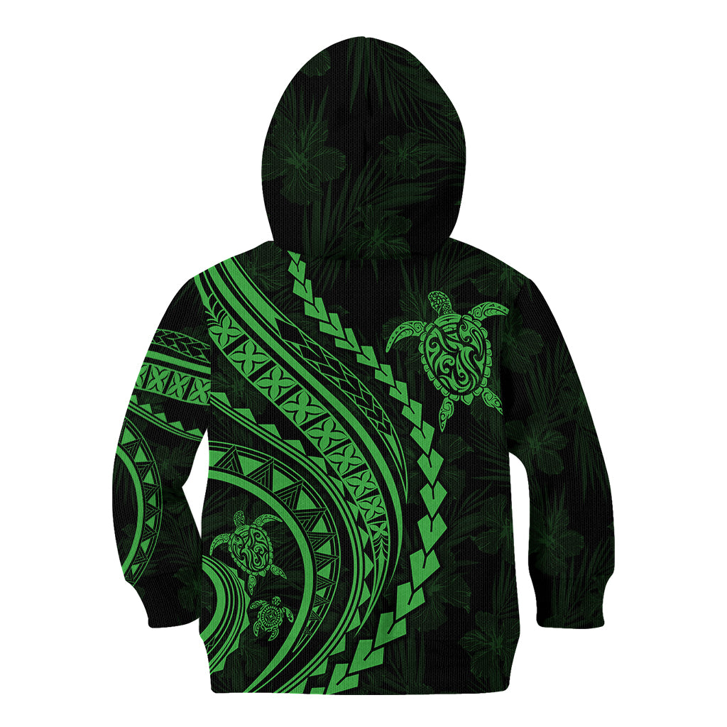 Polynesian Pride Kid Hoodie Turtle Hibiscus Luxury Style - Green - Wonder Print Shop