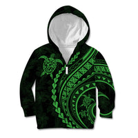 Polynesian Pride Kid Hoodie Turtle Hibiscus Luxury Style - Green - Wonder Print Shop