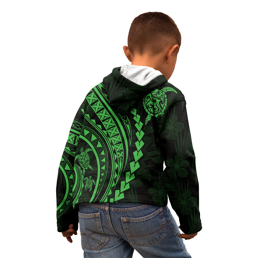 Polynesian Pride Kid Hoodie Turtle Hibiscus Luxury Style - Green - Wonder Print Shop