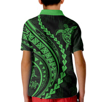 Polynesian Pride Kid Polo Shirt Turtle Hibiscus Luxury Style - Green - Wonder Print Shop