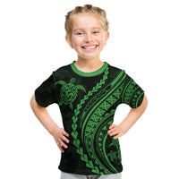 Polynesian Pride Kid T Shirt Turtle Hibiscus Luxury Style - Green - Wonder Print Shop