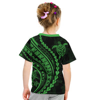 Polynesian Pride Kid T Shirt Turtle Hibiscus Luxury Style - Green - Wonder Print Shop
