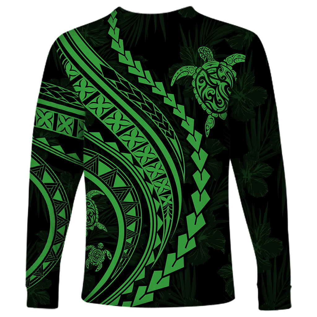 Polynesian Pride Long Sleeve Shirt Turtle Hibiscus Luxury Style - Green - Wonder Print Shop