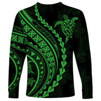 Polynesian Pride Long Sleeve Shirt Turtle Hibiscus Luxury Style - Green - Wonder Print Shop