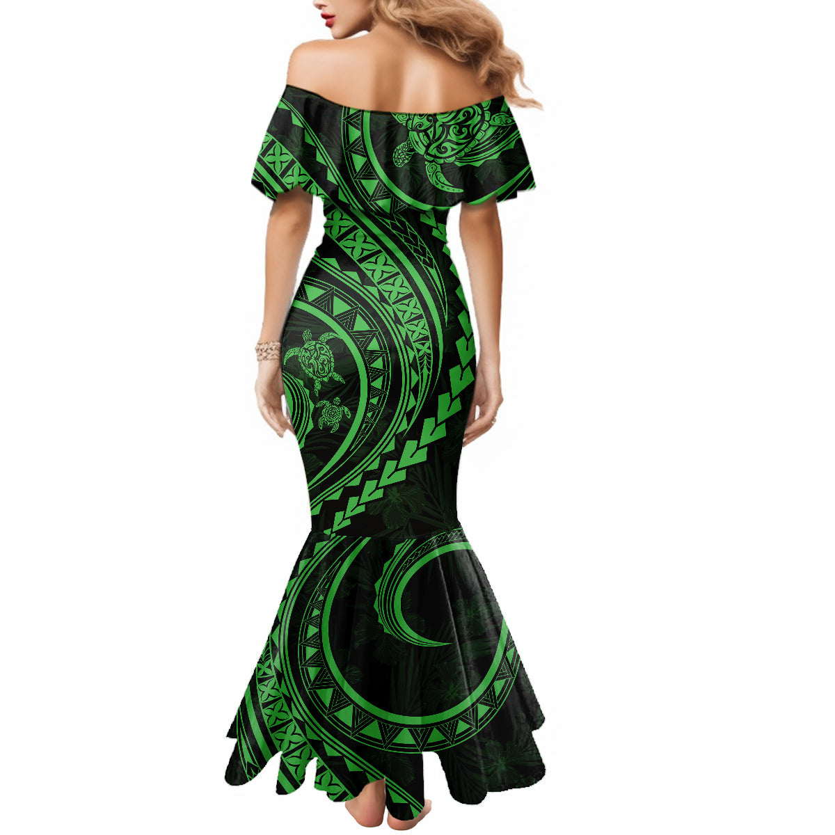 Polynesian Pride Mermaid Dress Turtle Hibiscus Luxury Style - Green - Wonder Print Shop