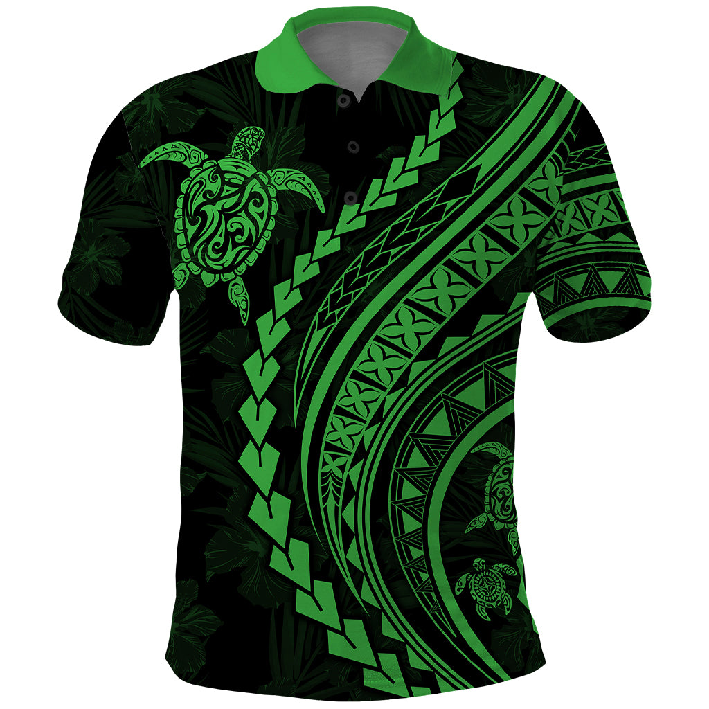 Polynesian Pride Polo Shirt Turtle Hibiscus Luxury Style - Green - Wonder Print Shop