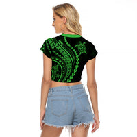 Polynesian Pride Raglan Cropped T Shirt Turtle Hibiscus Luxury Style - Green - Wonder Print Shop