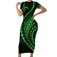Polynesian Pride Short Sleeve Bodycon Dress Turtle Hibiscus Luxury Style - Green - Wonder Print Shop