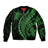 Polynesian Pride Sleeve Zip Bomber Jacket Turtle Hibiscus Luxury Style - Green - Wonder Print Shop