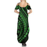 Polynesian Pride Summer Maxi Dress Turtle Hibiscus Luxury Style - Green - Wonder Print Shop