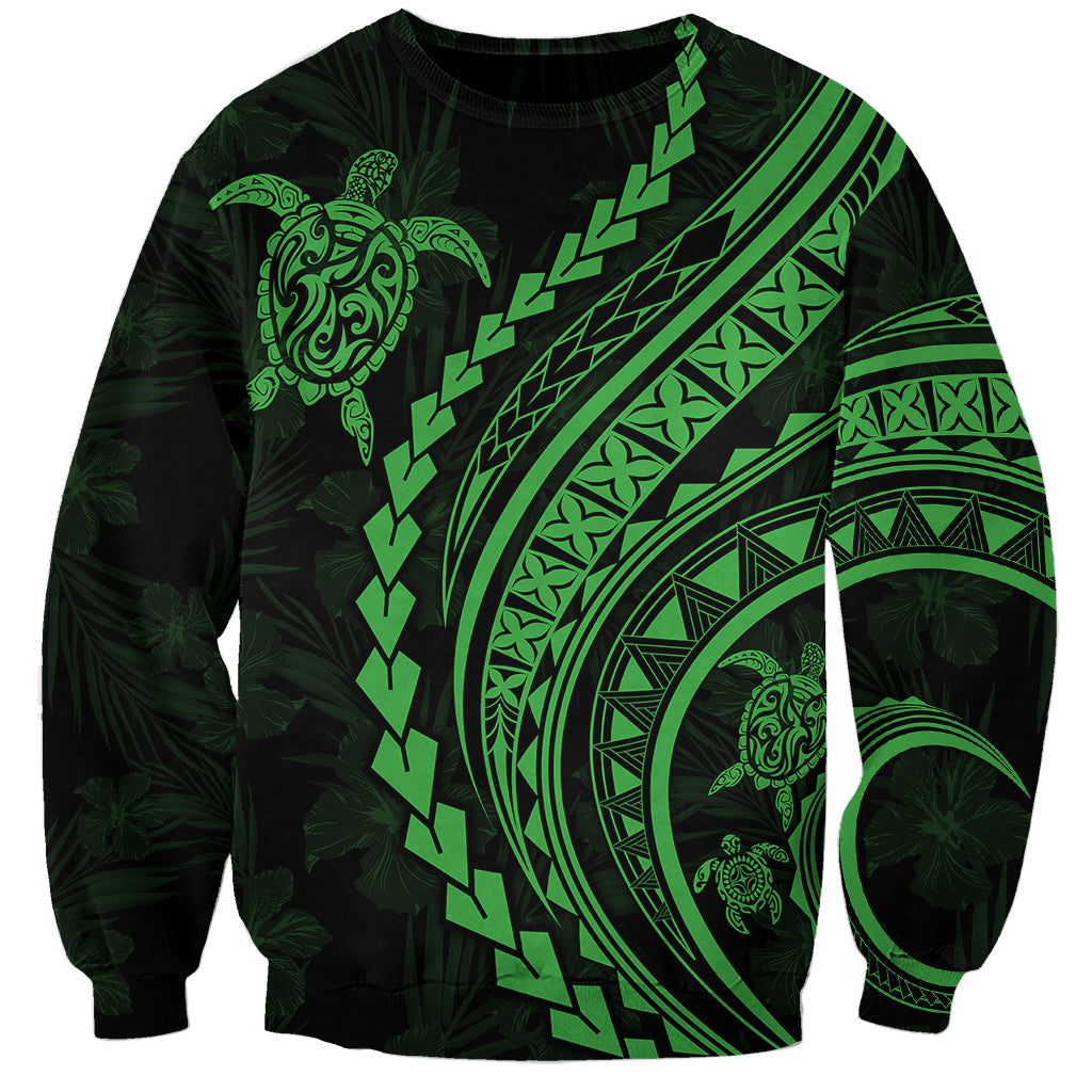 Polynesian Pride Sweatshirt Turtle Hibiscus Luxury Style - Green - Wonder Print Shop