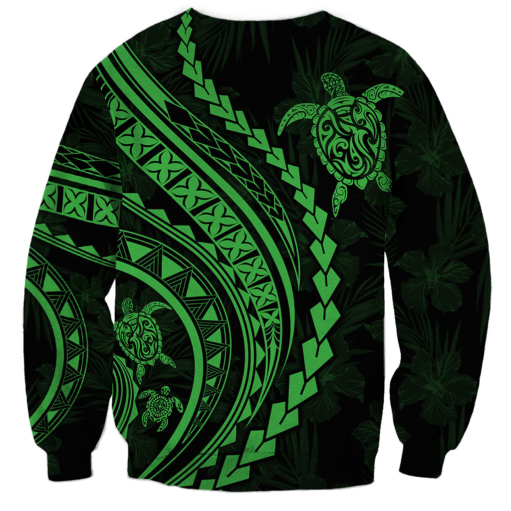 Polynesian Pride Sweatshirt Turtle Hibiscus Luxury Style - Green - Wonder Print Shop