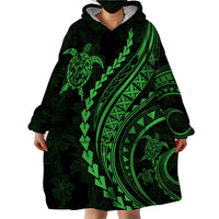 Polynesian Pride Wearable Blanket Hoodie Turtle Hibiscus Luxury Style - Green - Wonder Print Shop