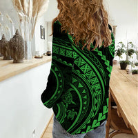 Polynesian Pride Women Casual Shirt Turtle Hibiscus Luxury Style - Green - Wonder Print Shop