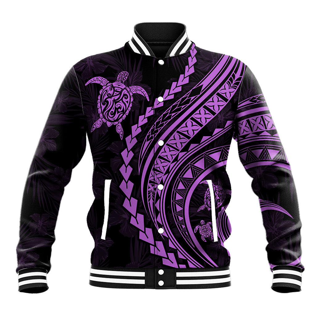 Polynesian Pride Baseball Jacket Turtle Hibiscus Luxury Style - Lilac LT7 - Wonder Print Shop