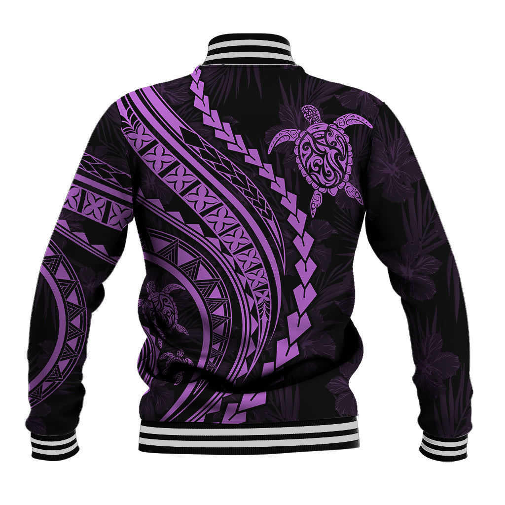 Polynesian Pride Baseball Jacket Turtle Hibiscus Luxury Style - Lilac LT7 - Wonder Print Shop