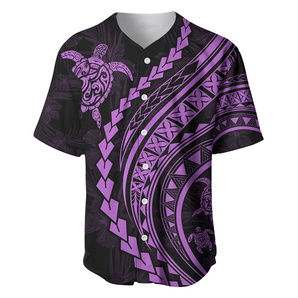 Polynesian Pride Baseball Jersey Turtle Hibiscus Luxury Style - Lilac LT7 - Wonder Print Shop
