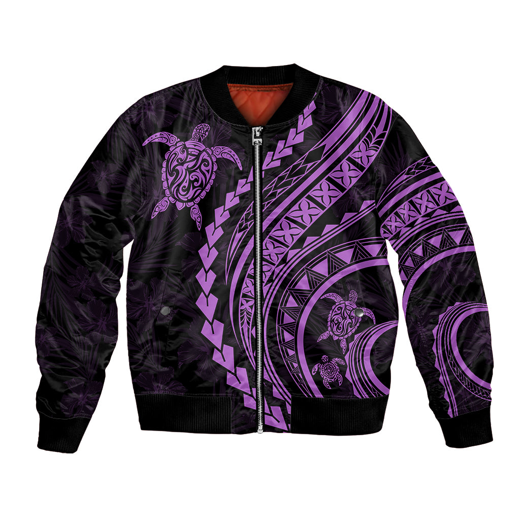 Polynesian Pride Bomber Jacket Turtle Hibiscus Luxury Style - Lilac LT7 - Wonder Print Shop
