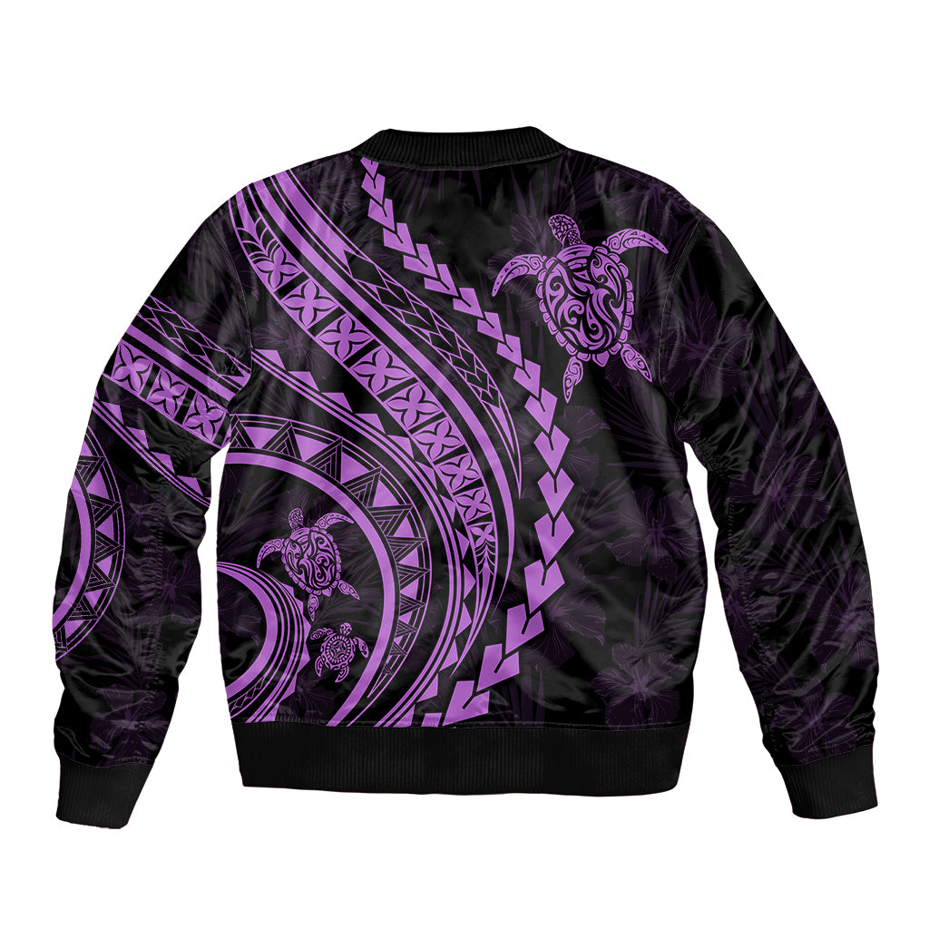 Polynesian Pride Bomber Jacket Turtle Hibiscus Luxury Style - Lilac LT7 - Wonder Print Shop