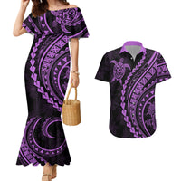Polynesian Pride Couples Matching Mermaid Dress and Hawaiian Shirt Turtle Hibiscus Luxury Style - Lilac LT7 - Wonder Print Shop
