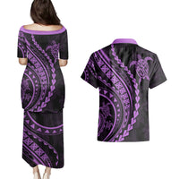 Polynesian Pride Couples Matching Puletasi Dress and Hawaiian Shirt Turtle Hibiscus Luxury Style - Lilac LT7 - Wonder Print Shop