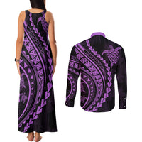 Polynesian Pride Couples Matching Tank Maxi Dress and Long Sleeve Button Shirts Turtle Hibiscus Luxury Style - Lilac LT7 - Wonder Print Shop