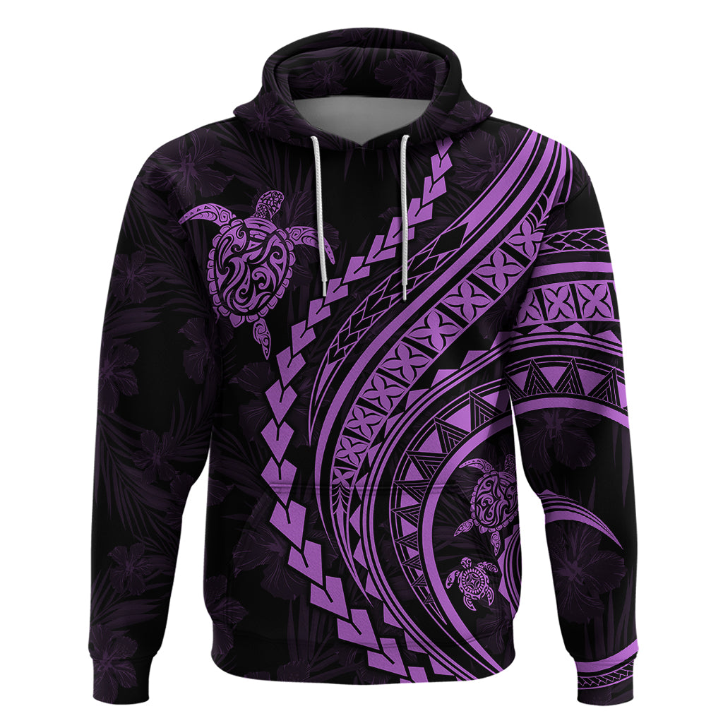 Polynesian Pride Hoodie Turtle Hibiscus Luxury Style - Lilac - Wonder Print Shop