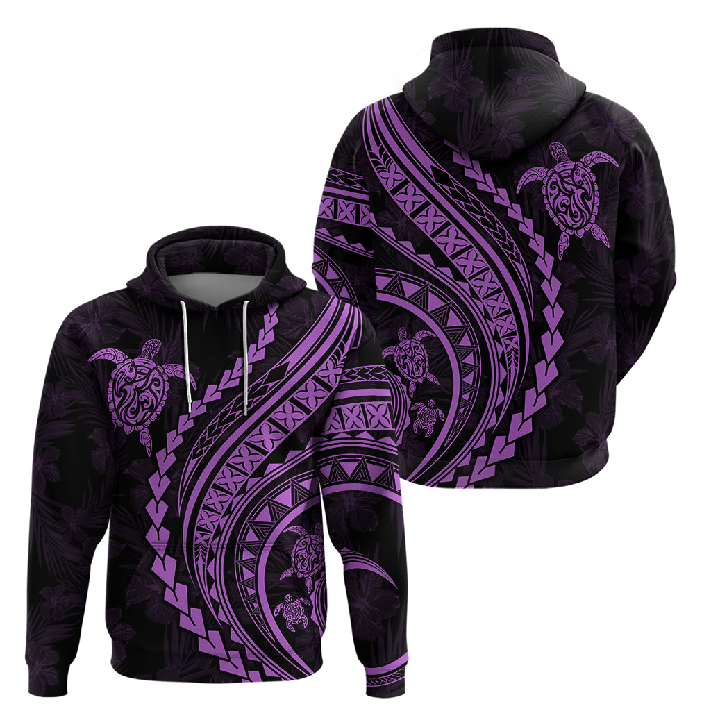 Polynesian Pride Hoodie Turtle Hibiscus Luxury Style - Lilac - Wonder Print Shop