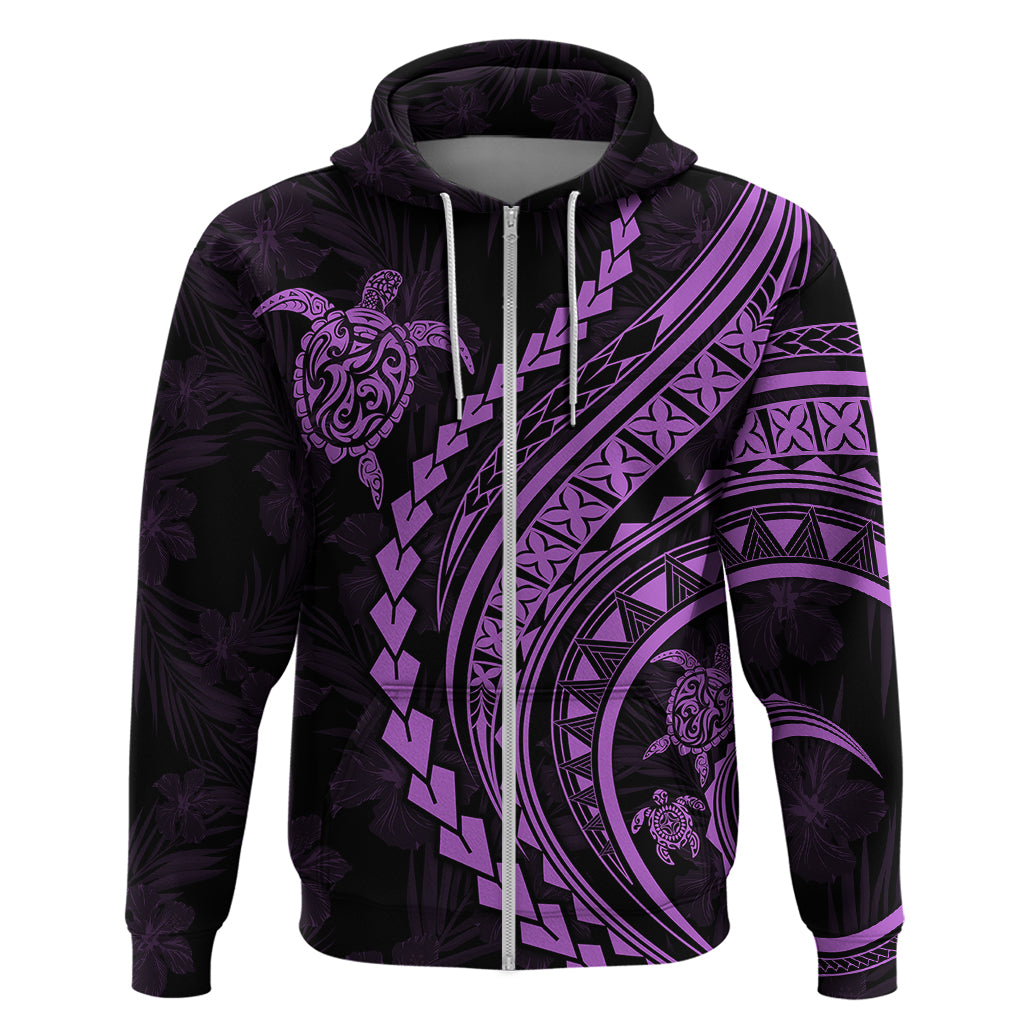 Polynesian Pride Hoodie Turtle Hibiscus Luxury Style - Lilac - Wonder Print Shop