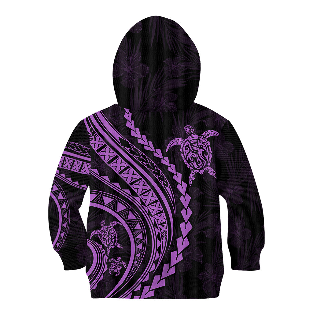Polynesian Pride Kid Hoodie Turtle Hibiscus Luxury Style - Lilac - Wonder Print Shop