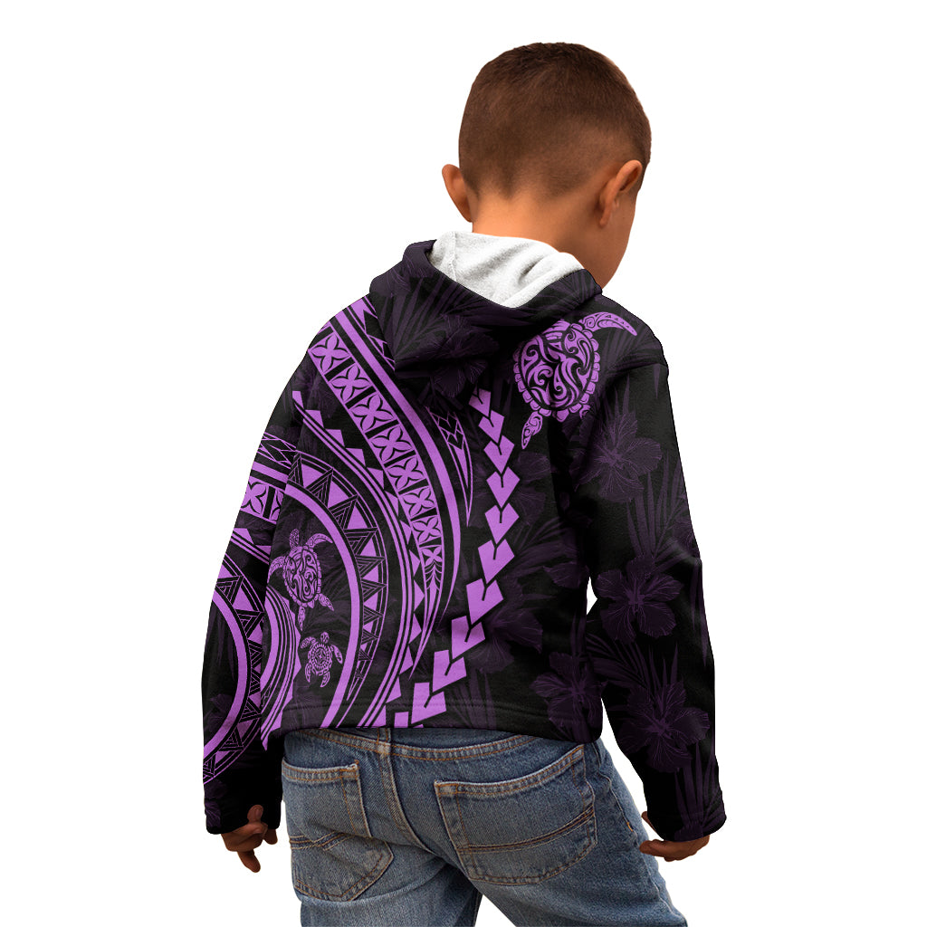 Polynesian Pride Kid Hoodie Turtle Hibiscus Luxury Style - Lilac - Wonder Print Shop