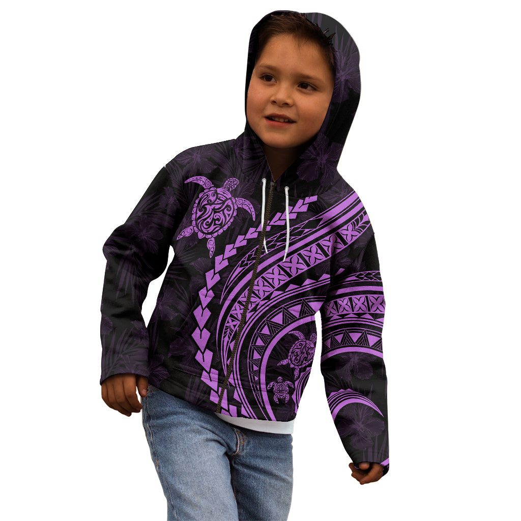 Polynesian Pride Kid Hoodie Turtle Hibiscus Luxury Style - Lilac - Wonder Print Shop