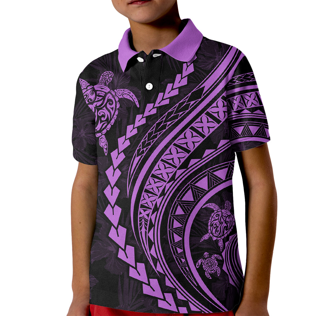 Polynesian Pride Kid Polo Shirt Turtle Hibiscus Luxury Style - Lilac - Wonder Print Shop