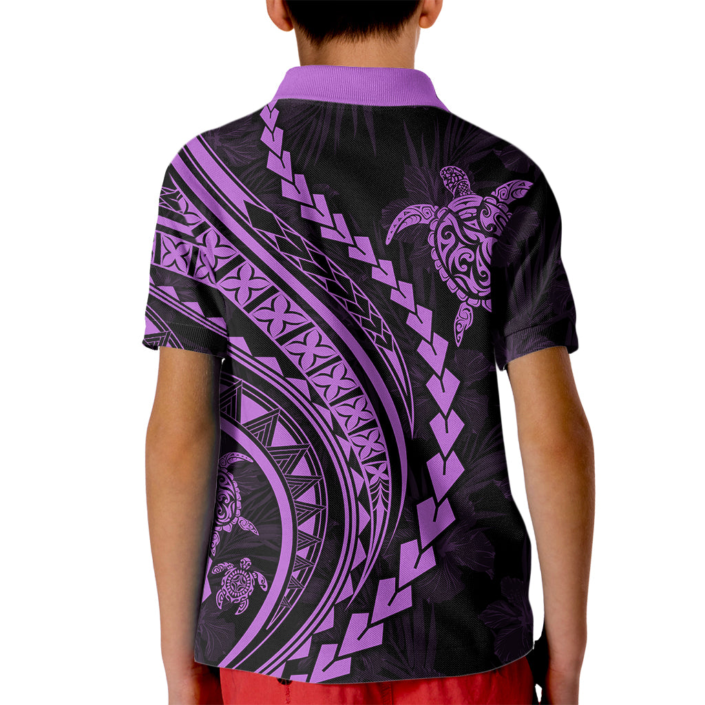 Polynesian Pride Kid Polo Shirt Turtle Hibiscus Luxury Style - Lilac - Wonder Print Shop