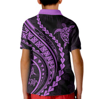 Polynesian Pride Kid Polo Shirt Turtle Hibiscus Luxury Style - Lilac - Wonder Print Shop